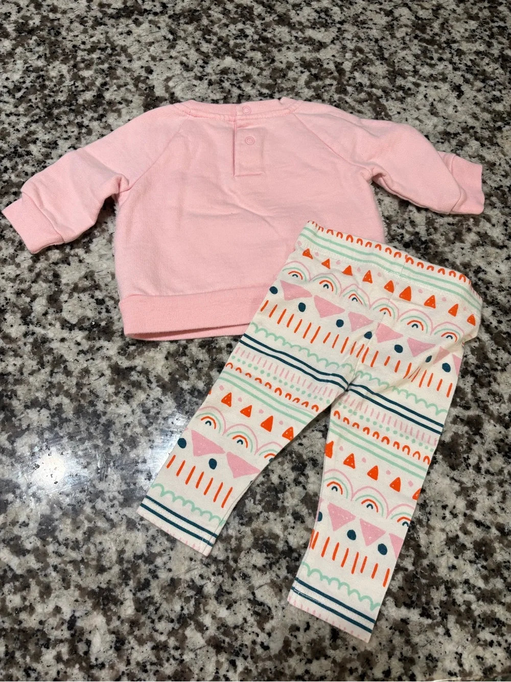 Cat & Jack Pink and White Plush Bear Top with Printed Leggings